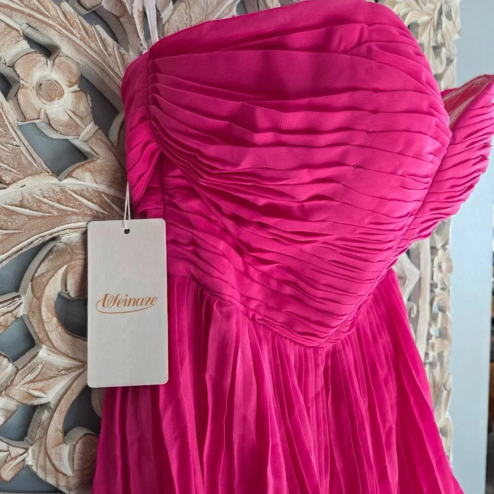 Pink Chiffon strapless Pleated A-line Tiered Maxi Prom Dress Size 2 - Picture 2 of 9